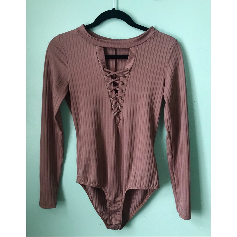 Ribbed Lace Front Bodysuit